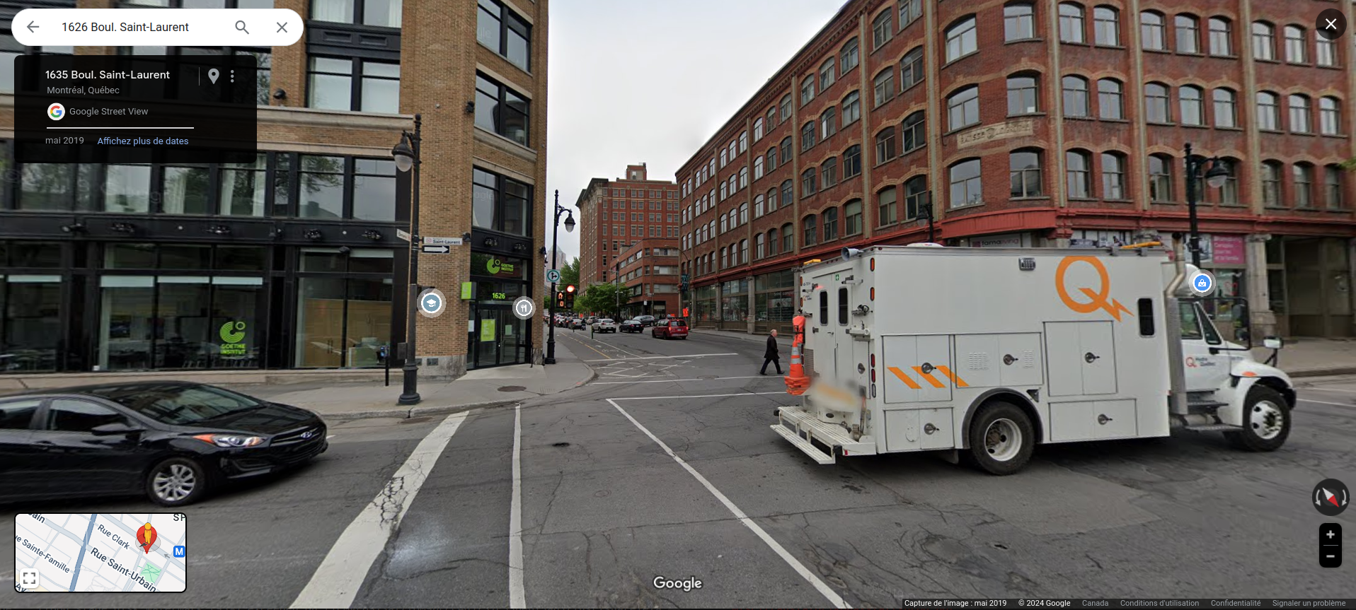 Google Street View of 1626, St. Laurent St. The Goethe Institut entry is on the corner of the streen in a sand-coloured brick building with black-framed windows.