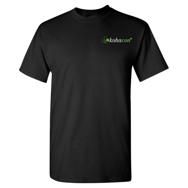 Black T-shirt with the KohaCon24 logo on the front left